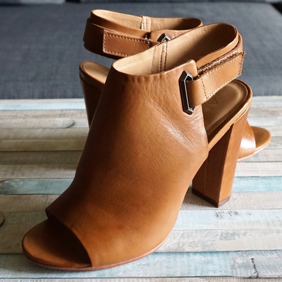 Aldo Shoes - Aldo Tan Brown Block High Heel Leather Mules 7.5